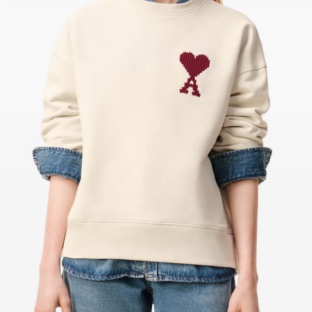 NWT Authentic Ami Paris Ami De Coeur embroidered-heart sweatshirt in beige